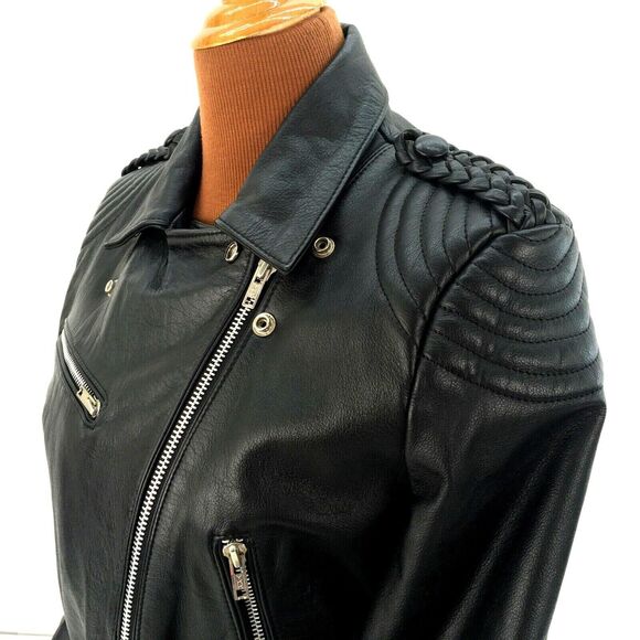 Vintage Bermans Leather Motorcycle‎ Jacket Womens Sz 12 Black Biker Belted USA - Picture 3 of 10